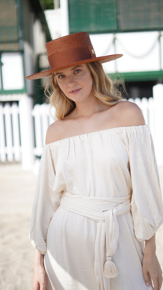 Sombrero Canotier PADUA Panamá color Caramel - Raceu Hats