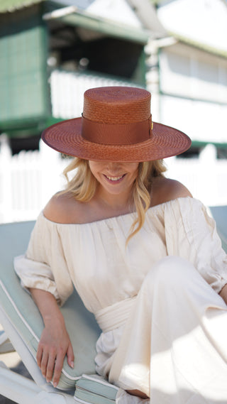 Sombrero Canotier PADUA Panamá color Caramel - Raceu Hats