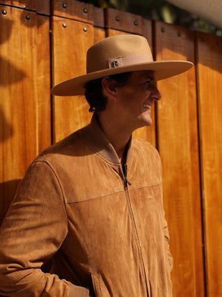 Sombrero Hombre Ala Ancha Fieltro de Lana Taupe MIRO - Raceu Hats