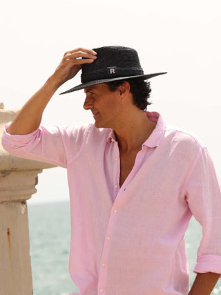 Sombrero Hombre Ala Media Paja de Trigo Negro CALYPSO - Raceu Hats