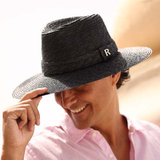 Sombrero Hombre Ala Media Paja de Trigo Negro CALYPSO - Raceu Hats