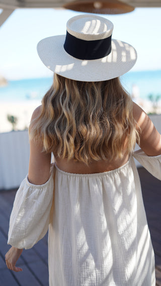 Sombrero Invitada Panamá Ponza – Natural con Cinta Negra - Raceu Hats