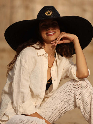 Sombrero Mujer Ala Extra Ancha Negro HELIOS - Raceu Hats