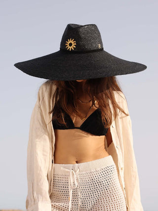 Sombrero Mujer Ala Extra Ancha Negro HELIOS - Raceu Hats