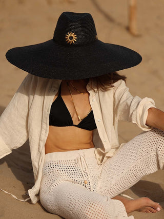 Sombrero Mujer Ala Extra Ancha Negro HELIOS - Raceu Hats