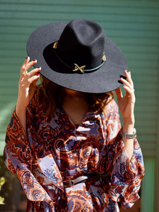 Sombrero Mujer Fieltro de Lana Ala Rígida Negro - KENTUCKY - Raceu Hats